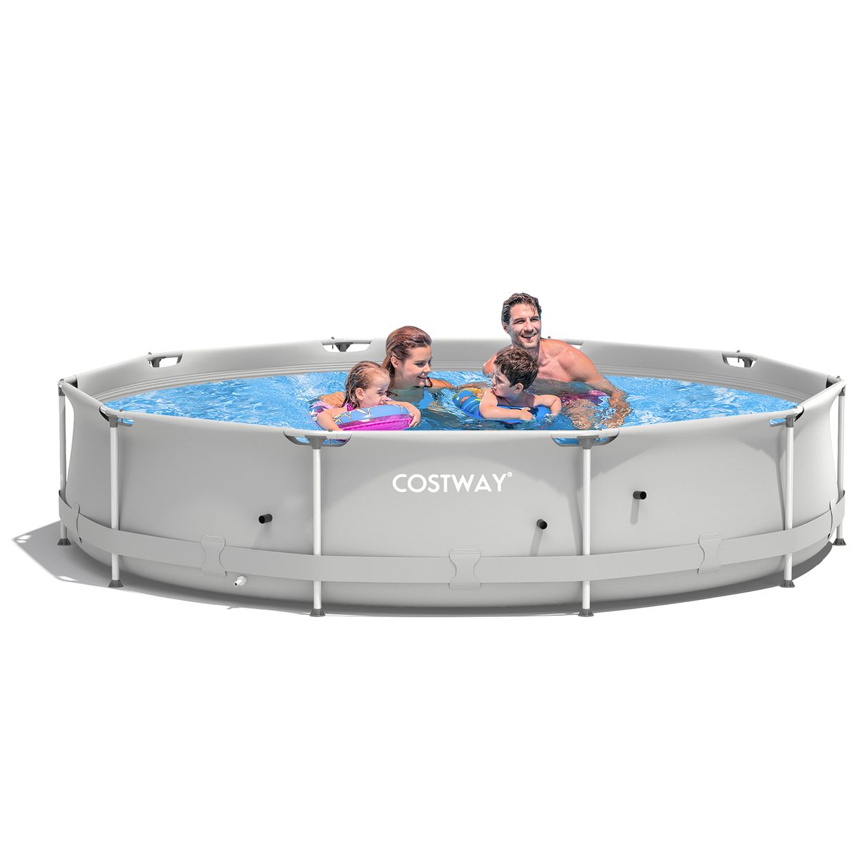 12-Foot Round Above-Ground Swimming Pool with Cover - Swimming Pool Grey
