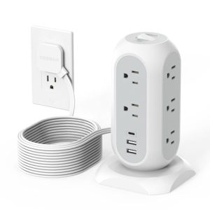 15 ft Extension Cord Tower Power Strip, 11 Outlets 3 USB(1 USB-C) Chargers, TESSAN Surge Protector with Multi Plug Outlet, 1050J Protection, Office Su