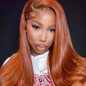 26" Burnt Orange 13x4 Lace Front Wig 200% Density With Butterfly Wolf Layered Cut