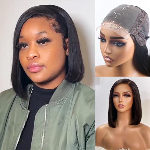 5x5 Closure Bob Wig Human Hair Straight Bob Lace Front Wigs Human Hair Short Bob Wigs for Black Women 150% Density HD Transparent Glueless Wigs Human