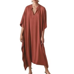 Bsubseach Women Kaftan Dresses Caftan Loungewear Maxi Dress Swimsuit Cover Up Beachwear B-orange Red