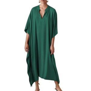 Bsubseach Women Kaftan Dresses Caftan Loungewear Maxi Dress Swimsuit Cover Up Beachwear B-peacock Green