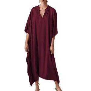 Bsubseach Women Kaftan Dresses Caftan Loungewear Maxi Dress Swimsuit Cover Up Beachwear B-jujube Red
