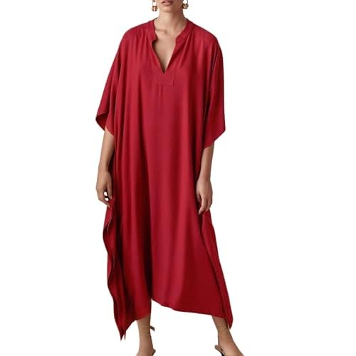 Bsubseach Women Kaftan Dresses Caftan Loungewear Maxi Dress Swimsuit Cover Up Beachwear B-red