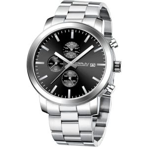 CRRJU Mens Stylish Casual Quartz Watches for Men Luxury Waterproof Calendar Chronograph Japan Movement Wristwatches S silver black