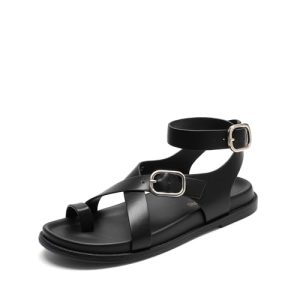 DREAM PAIRS Womens Strappy Sandals Flat Thong Comfortable Footbed PLatform Summer Fashion Vocation Shoes 9 Black