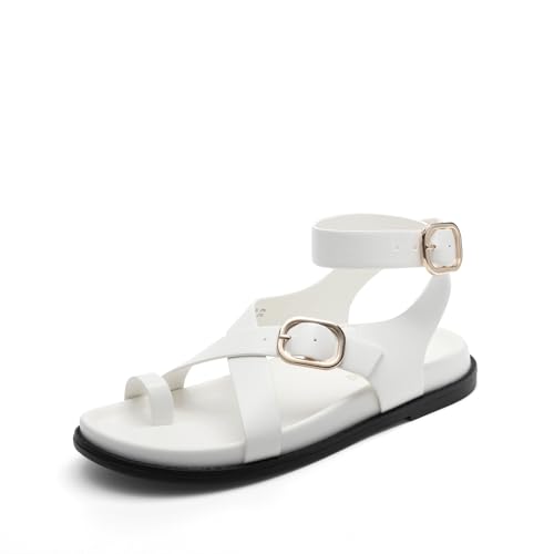 DREAM PAIRS Womens Strappy Sandals Flat Thong Comfortable Footbed PLatform Summer Fashion Vocation Shoes 8 White