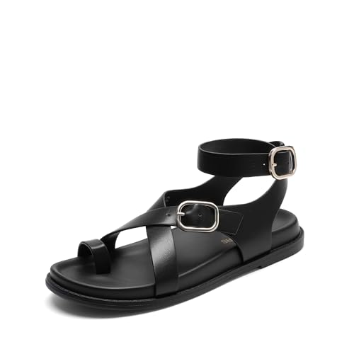 DREAM PAIRS Womens Strappy Sandals Flat Thong Comfortable Footbed PLatform Summer Fashion Vocation Shoes 6 Black