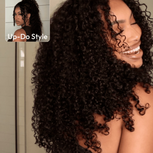 EasiContour™ V Part Minimal Leave Out Glueless Curly Glueless Wig With Invisi Drawstring 100% Human Hair