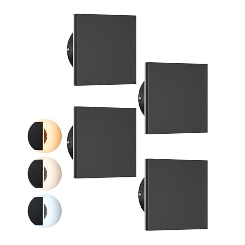 EDISHINE 4 Pack Small LED Outdoor Wall Lights, 3000K-5000K Dimmable Wall Sconce, Square Modern Exterior Lighting Fixtures, IP65 Waterproof Aluminum Ou