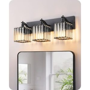EDISHINE Bathroom Vanity Light Fixtures, 3-Light 20.47'' Crystal Bathroom Lighting Fixtures Over Mirror, Modern Wall Sconce for Powder Room, Bedroom,