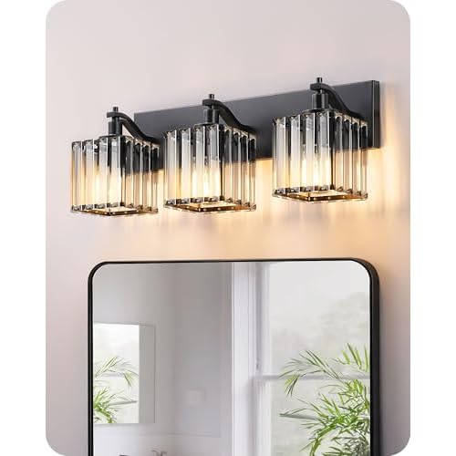 EDISHINE Bathroom Vanity Light Fixtures, 3-Light 20.47'' Crystal Bathroom Lighting Fixtures Over Mirror, Modern Wall Sconce for Powder Room, Bedroom,