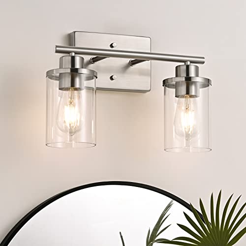 EDISHINE Vanity Light Fixtures, 2 Light Bathroom Vanity Light Fixtures Brushed Nickel, Modern Wall Sconces for Bathroom, Powder Room, Bedroom, Kitchen