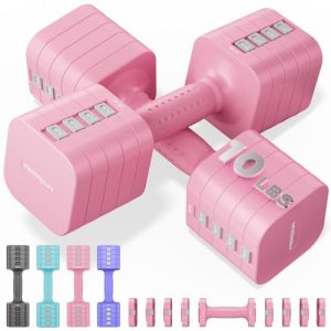 FEIERDUN 5-in-1 Adjustable Dumbbell Set of 2, 12LBS/20LBS Hand Weights for Women, Men, 1s-Adjust Dual-Stable Dumbbell Set for Women Home Gym & Outdoor