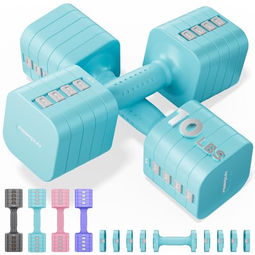 FEIERDUN 5-in-1 Adjustable Dumbbell Set of 2, 12LBS/20LBS Hand Weights for Women, Men, 1s-Adjust Dual-Stable Dumbbell Set for Women Home Gym & Outdoor