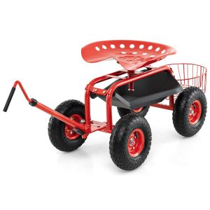 Garden Rolling Cart with Basket - Garden Cart-Red