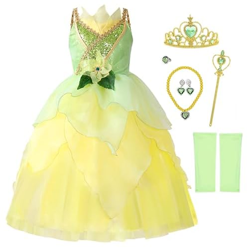 Girls Cinderella Costumes Halloween Princess Dress Up Fancy Birthday Party Ball Gown Tiana 10-11 Years