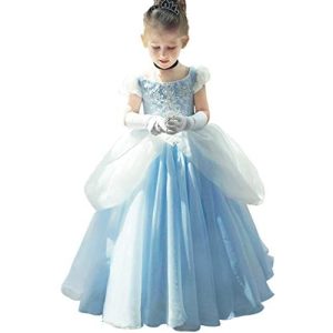 Girls Cinderella Costumes Halloween Princess Dress Up Fancy Birthday Party Ball Gown Blue 2 6-7 Years