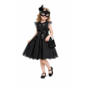 Halloween Christmas Black Costumes Dress for Girls Kids Gothic Cosplay Outfits Black01 7 Years