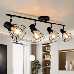 HiBay 4-Light Track Lighting Farmhouse, Directional Ceiling Track Light Fixtures Black, Industrial Flush Mount Spotlight for Kitchen, Dining Room, Bed