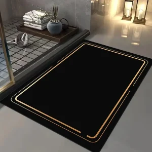 Line Border Design Bathroom Soft Absorbent Mat, Non-slip Quick Drying Bath Mat, Household Textiles for Bathroom Floor, Bathroom Accessories, Rugs for