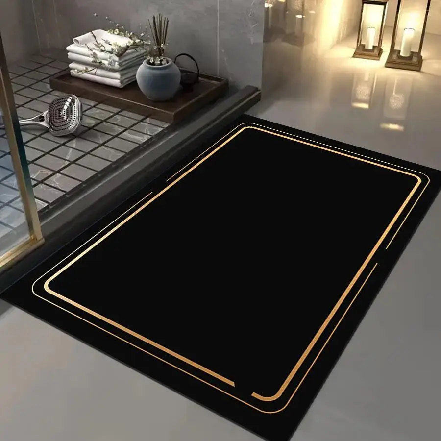 Line Border Design Bathroom Soft Absorbent Mat, Non-slip Quick Drying Bath Mat, Household Textiles for Bathroom Floor, Bathroom Accessories, Rugs for