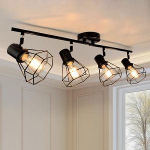 LTBLIGHT 4-Light Track Lighting Fixtures Ceiling, Adjustable Track Lighting Kit, Black Farmhouse Ceiling Light with E26 Base, Directional Spotlights f