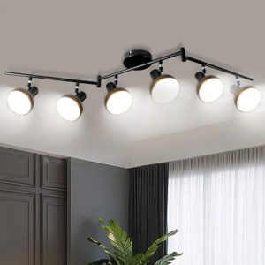 LTBLIGHT Track Lighting Fixtures Ceiling, 6-Head Adjustable LED Track Lighting Kit, Black Metal Directional Rotatable Ceiling Light Fixture for Kitche