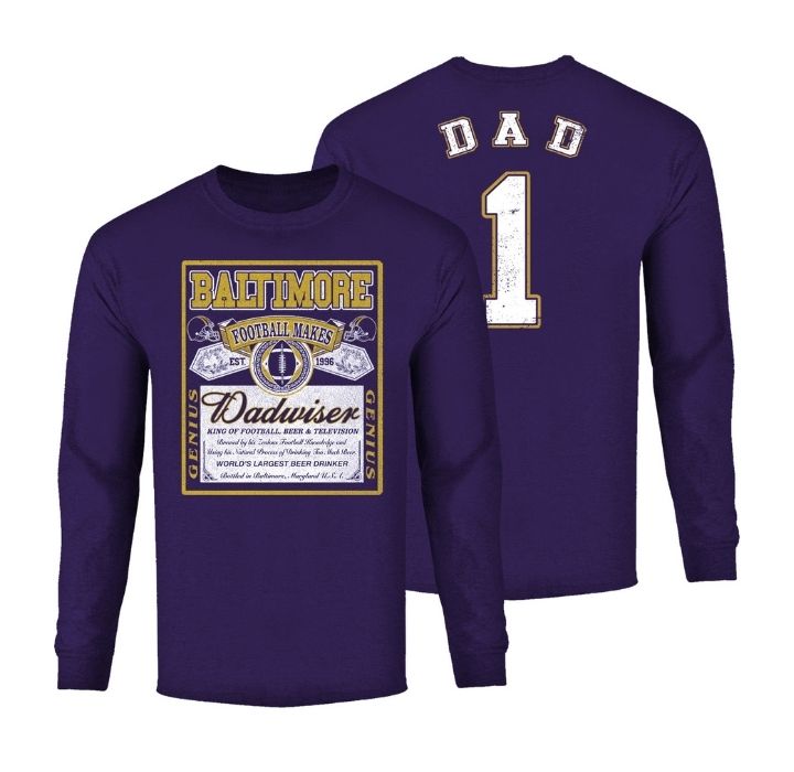 Men's Dadwiser Football Long Sleeve Shirt - Baltimore - Purple / S