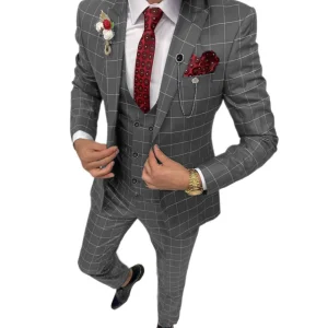 Men's Plaid Wedding Tuxedo Slim Fit Suit - Double Breasted Three-Piece Set with Vest for Business, Casual, and Formal Events | Groom & Party Attire