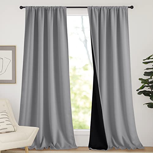 NICETOWN 108 inch 100% Blackout Curtains, Window Treatment Rod Pocket Curtains for Patio Sliding Door, Extra Long Thermal Insulated Curtains for Villa