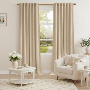NICETOWN Beige Room Darkening Curtains for Backdrops, Thermal Insulated Noise Reducing Velvet Curtains for Film, Extra Long Window Curtains for Large