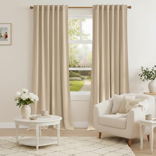 NICETOWN Beige Room Darkening Curtains for Backdrops, Thermal Insulated Noise Reducing Velvet Curtains for Film, Extra Long Window Curtains for Large