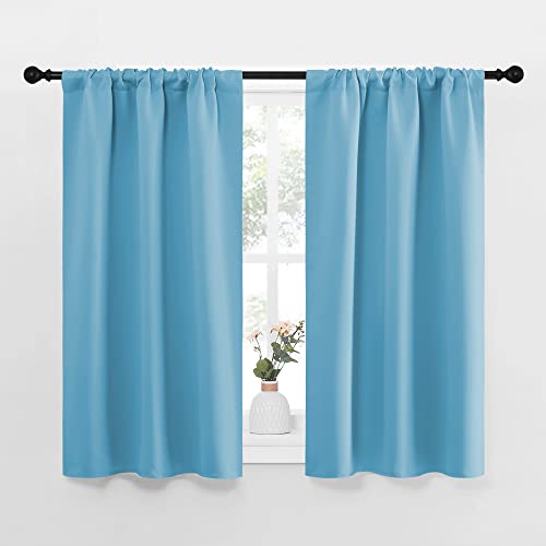 NICETOWN Kitchen Curtains, Short Blackout Curtains & Drapes, Home Decoration Privacy Thermal Insulated Curtains for Unicorn Theam Room (Teal Blue, 34"
