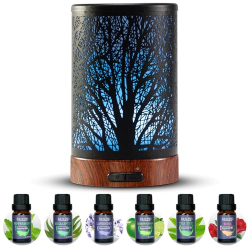 Oil Diffuser with Essential Oils Set – Aromatherapy Oil Diffuser 150ml with 6 Essential Oils Set, Cool Mist Diffusers for Essential Oils, Auto Shut-
