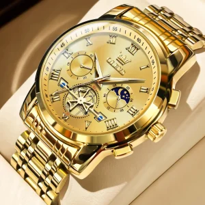 OLEVS Mens Watches Chronograph Business Dress Quartz Stainless Steel Waterproof Luminous Date Wrist Watch