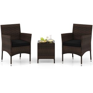 Outdoor Conversation Set with Cushions (3-Piece) - Outdoor Conversation Set -Black