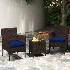 Outdoor Conversation Set with Cushions (3-Piece) - Outdoor Conversation Set -Navy