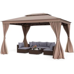 Outdoor Double Roof Gazebo Tent - Coffee