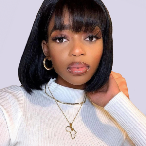 Short Bob Wig With Bang Black Wig Machine Made Straight Hair Wig