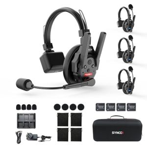 SYNCO XTALK XPRO 4 Users Wireless Intercom Headset System with 24H Battery 500m/1640ft Range, Wireless Communication Headset with Noise Cancellation f