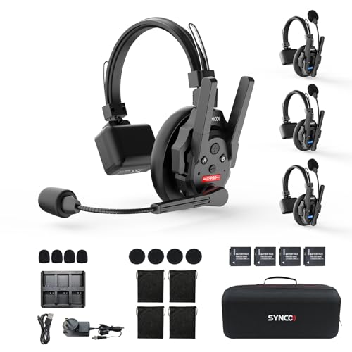 SYNCO XTALK XPRO 4 Users Wireless Intercom Headset System with 24H Battery 500m/1640ft Range, Wireless Communication Headset with Noise Cancellation f