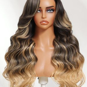 UNice Bye-Bye Knots™ Black With Blonde Highlights 7x5 Lace Loose Wave Wig With Face Framing Layers
