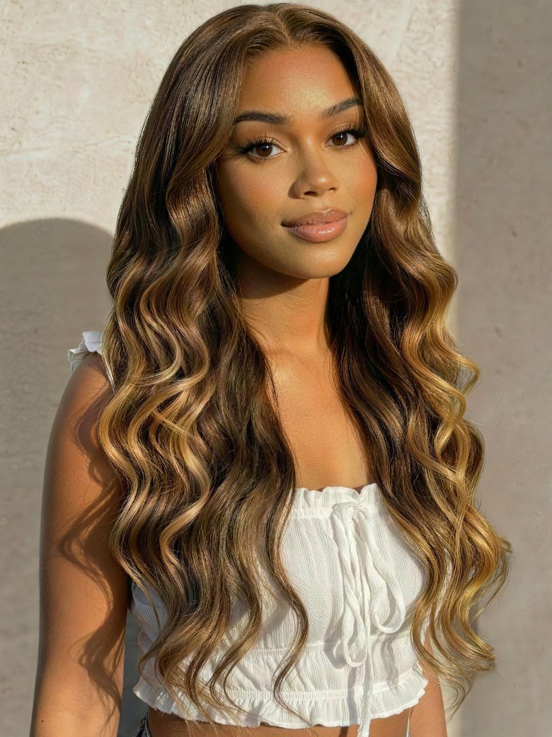 UNice Bye-Bye Slip™ 7x5 Lace Deep Brown with Caramel Higlights Loose Wave Drawstring Glueless Wig