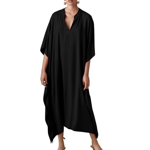 Bsubseach Women Kaftan Dresses Caftan Loungewear Maxi Dress Swimsuit Cover Up Beachwear B-black